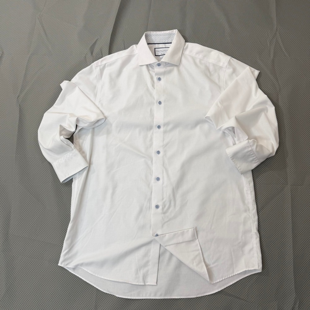 Charles Tyrwhitt Dress Non-Iron Shirt 16 34 White Paisley Trim Classic Fit